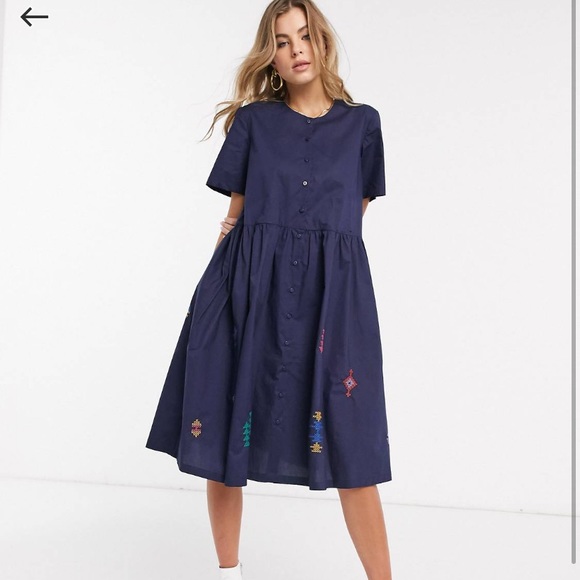 Resume Selma navy embroidered dress with button front size EU 38 or US L - Picture 1 of 5